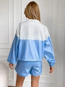 RueChic Women's Contrast Zip Half-Fly Jacket And Shorts Tracksuit - Multicolor - View 2