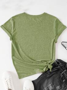 INAWLY 女性豹紋和臉部圖形圓領短袖t卹 - 青檸色 - 查看 2