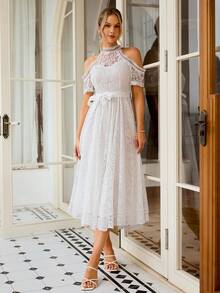 Vestido Formal Para Fiesta De Coctel De Encaje Para Mujer - Blanco - Ver 6