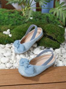 女童秋冬时尚透气平底鞋，钩环幼儿可爱蝴蝶结公主风格软底鞋