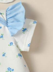 SHEIN Baby Girl Romper Set, Including Headband, Bib And Gloves