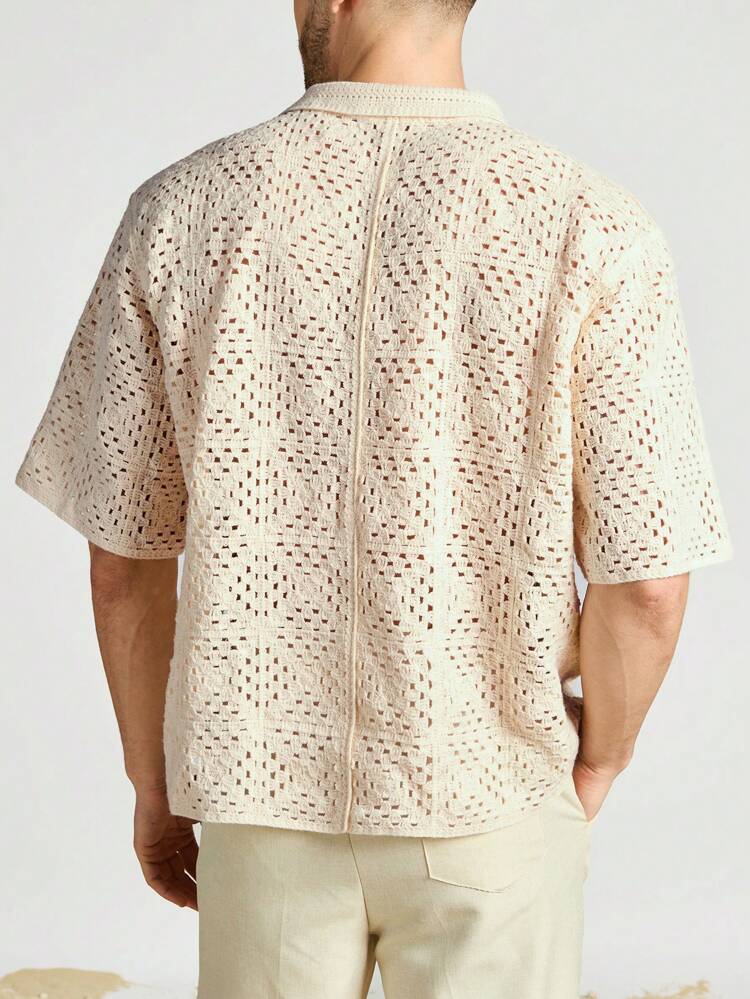 Men's Solid Color Hollow Out Knitted Turn-Down Collar Sweater