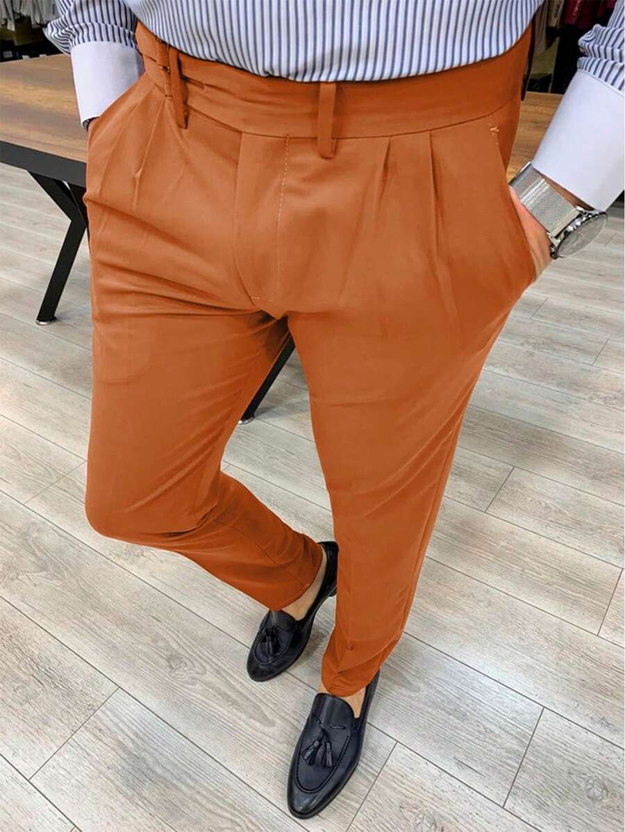 Manfinity Homme Men's Pleated Slanted Pocket Tapered Dress Pants - Brown - View 1