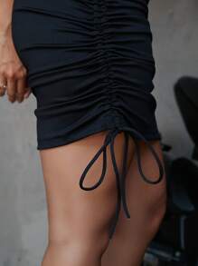 Đồ họa Chữ cái Bên dây rút Váy bodycon - màu đen - Xem 5