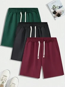 3件套男士夏季新款纯色休闲抽绳腰短裤 - 彩色 - 查看 1