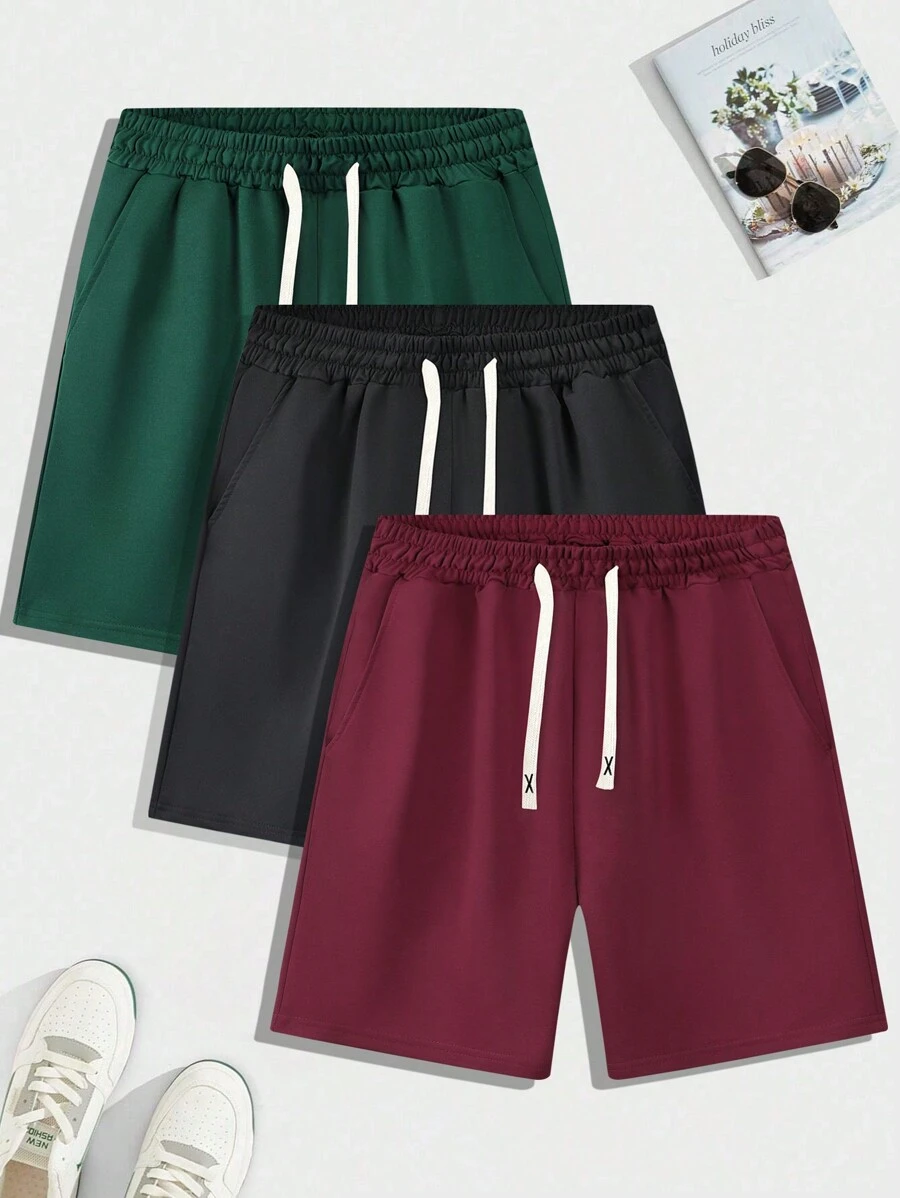 3件套男士夏季新款纯色休闲抽绳腰短裤 - 彩色 - 查看 1