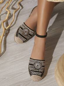 SHUZIA Giày bệt đế tròn thêu họa tiết Boho cho nữ bằng da lộn Espadrille màu đen - Phong cách & Thoải mái - màu đen - Xem 4