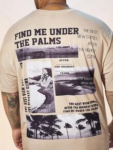 GENTILAND 男裝大尺碼針織椰樹及口號印花短袖t恤,休閒風格 - 彩色 - 查看 5