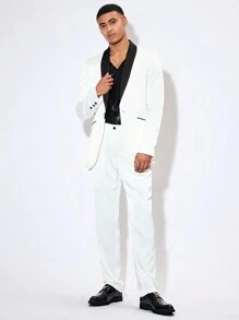 Manfinity VCAY 男士節日服裝,婚禮季節,精心製作的春夏派對套裝,包含編織西裝和褲子 - 彩色 - 查看 1