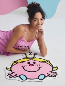 Mr Men Little Miss X SHEIN 1pc Cartoon Princess Design Pink Rug - Yellow - View 6