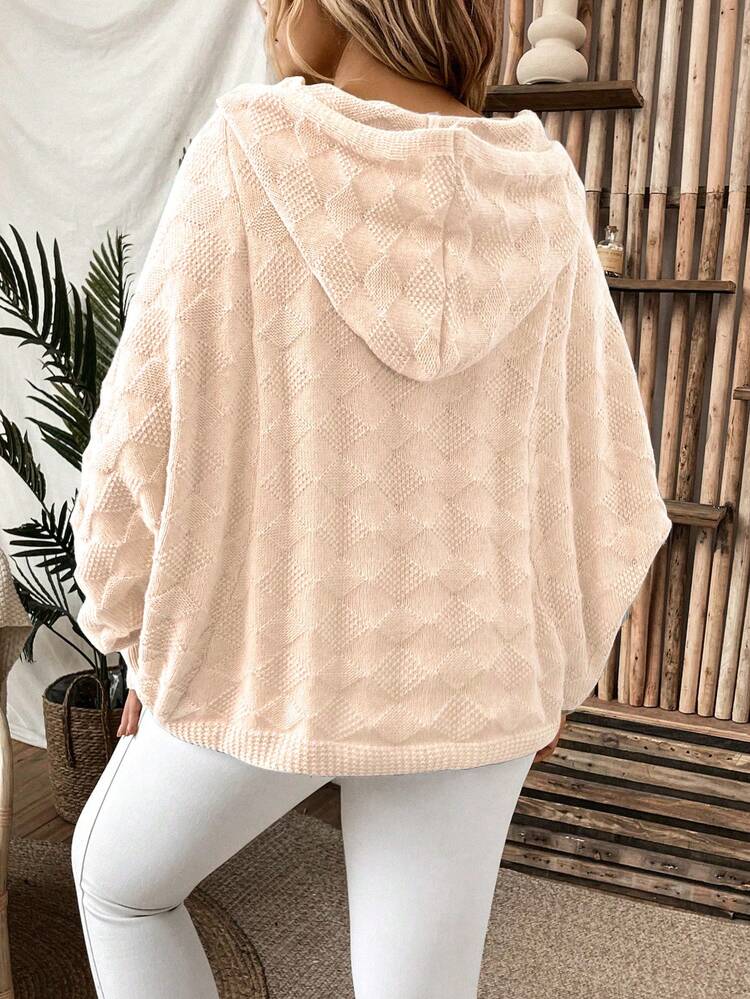 Plus Size Solid Color Batwing Sleeve Hooded Sweater Knit Pullover Fall Winter