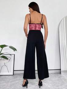 SHEIN Privé Mono De Tirantes De Encaje Para Mujeres - Burdeos - Ver 2