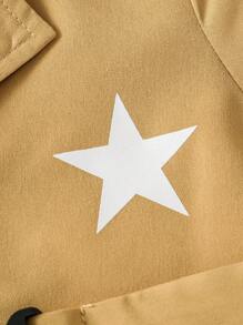 SHEIN Baby Boy British-Style Streetwear Outfit, Cute Mini Star Print Romper With Utility Details, Casual For Spring Summer - Khaki - View 5