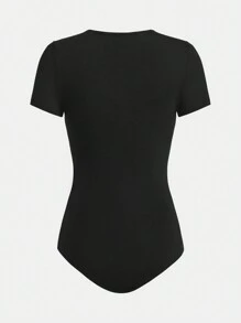 SHEIN Girlism Teen Girl Knitted Solid-Colored Short Sleeve Bodysuit With Round Neckline, And Casual Style