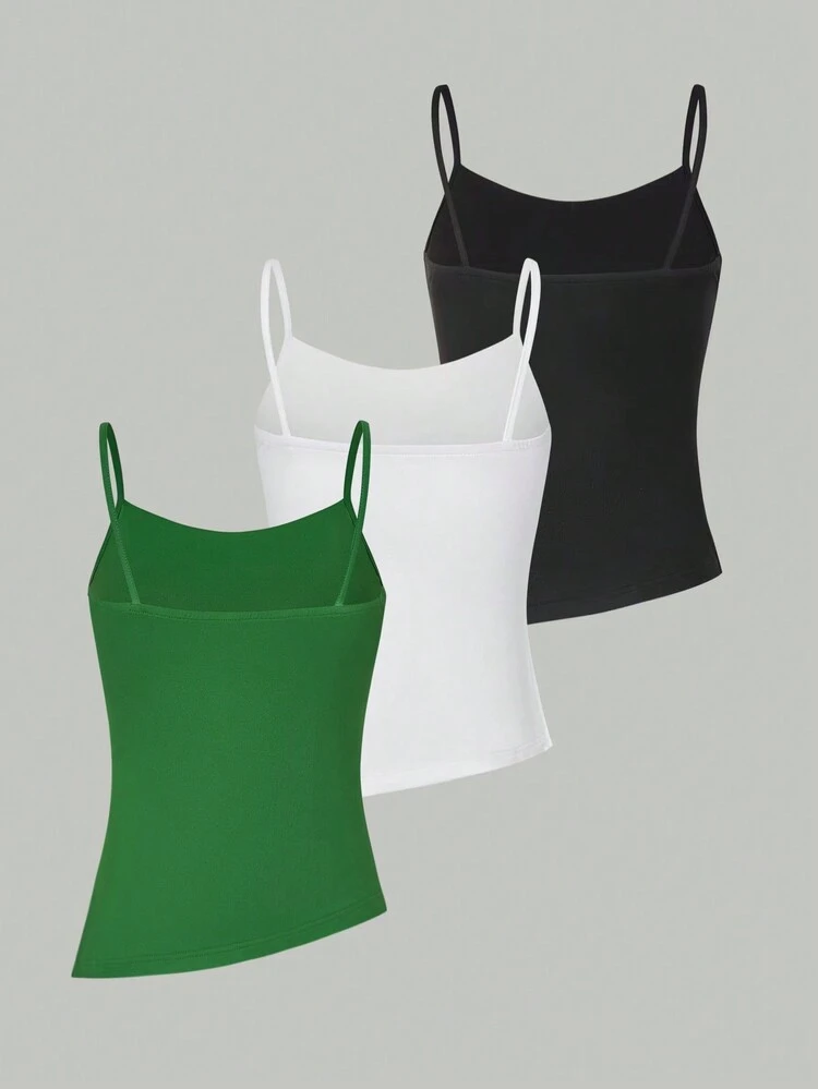 3pcs/Set Solid Color Asymmetric Hem Camisole Top