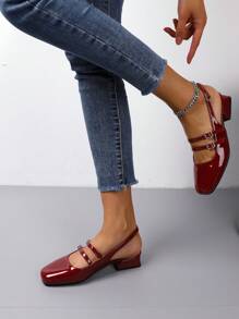 Autumn Fashion Women Flat Shoes Wine Red, Spring Low Heel Mary Jane Shoes, Summer Chunky Heel Sandals, Wedge Closed Toe Heeled Slippers