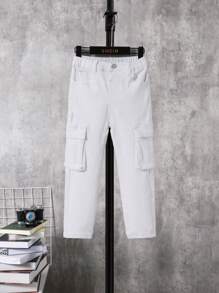 SHEIN Young Boy High Stretch White Jeans With Cargo Pocket - White - View 3