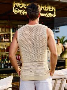 Manfinity RSRT Chaleco de crochet tejido informal para hombres con correas entrecruzadas y detalles de calado - Albaricoque - Ver 2