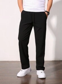 Manfinity Homme Men's Solid Drawstring Waist Casual Pants, Going Out Fashion Plain Straight Leg Pants, For Husband, Boyfriend Gifts, For Fall