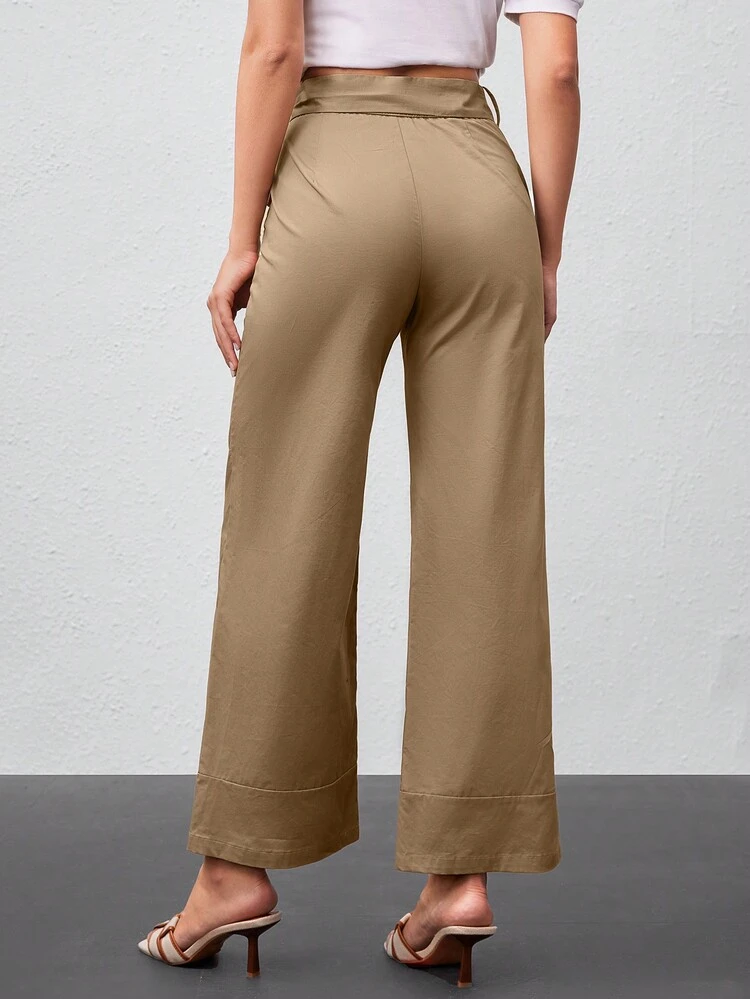 Women's High Waist Tie Front Cargo Pocket Trousers