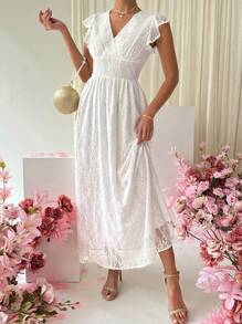 Chiquease 女士 V 领盖袖蕾丝连衣裙 - 白色 - 查看 6