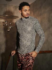 GENTILAND 男士豹紋針織休閒長袖t恤 - 彩色 - 查看 4