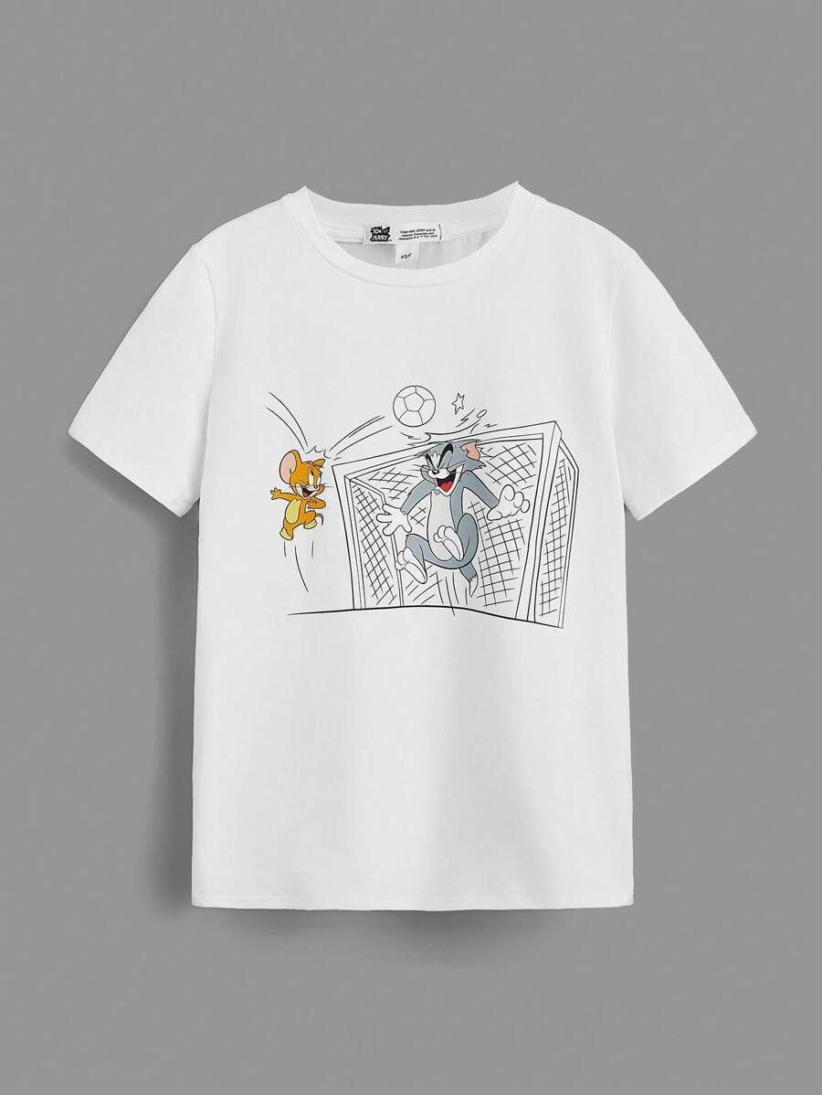 TOM & JERRY X SHEIN Tween Boy Cartoon Graphic Tee - White - View 1