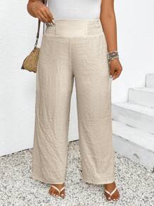 SHEIN Frenchy 大尺碼實色紋理彈性腰直筒褲