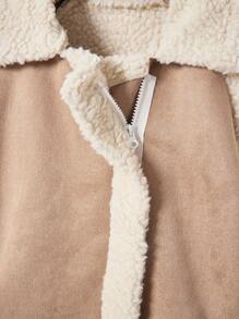 Drop Shoulder Fleece Trim Biker Coat - Apricot - View 3