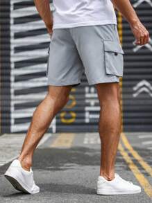 Manfinity Homme Men's Patch Drawstring Waist Cargo Shorts - Light Grey - View 3