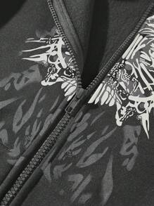 SHEIN Unity Của phụ nữ Bộ xương In Dây kéo mặt trước Hoodie - Xám - Xem 3