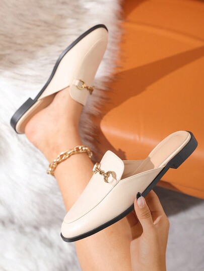 Women's Flat Slipper Shoes, Mule Slides In Beige