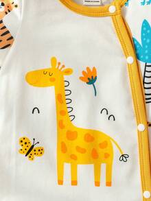 SHEIN 新生嬰兒女童卡通長頸鹿短袖連體褲 - 彩色 - 查看 6