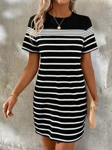 EMERY ROSE 女士條紋拼接色塊連衣裙 - 彩色 - 查看 1