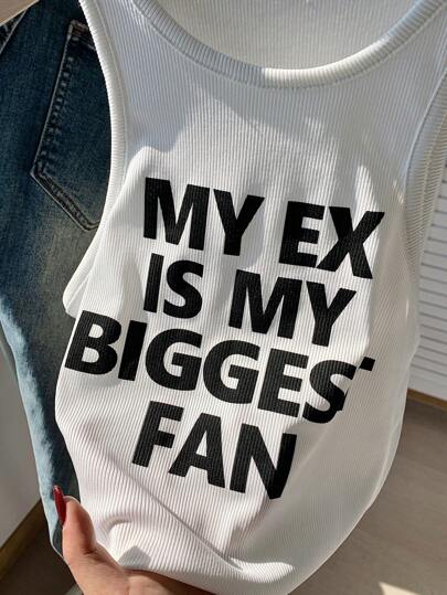 Comfortcana Slogan Print Cropped Tank Top MY EX IS MY BIGGEST FAN