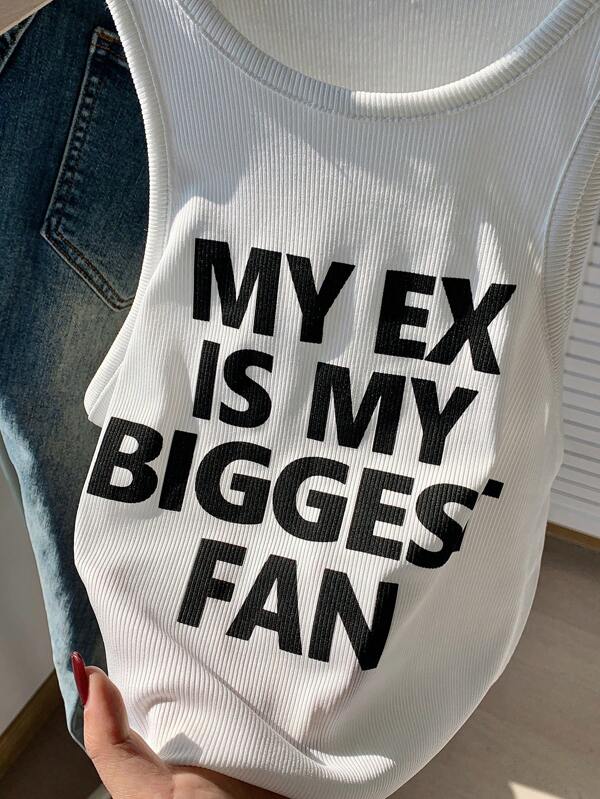 Comfortcana Top corto con estampado de eslogan "MI EX ES MI FAN talla grande GRANDE"
