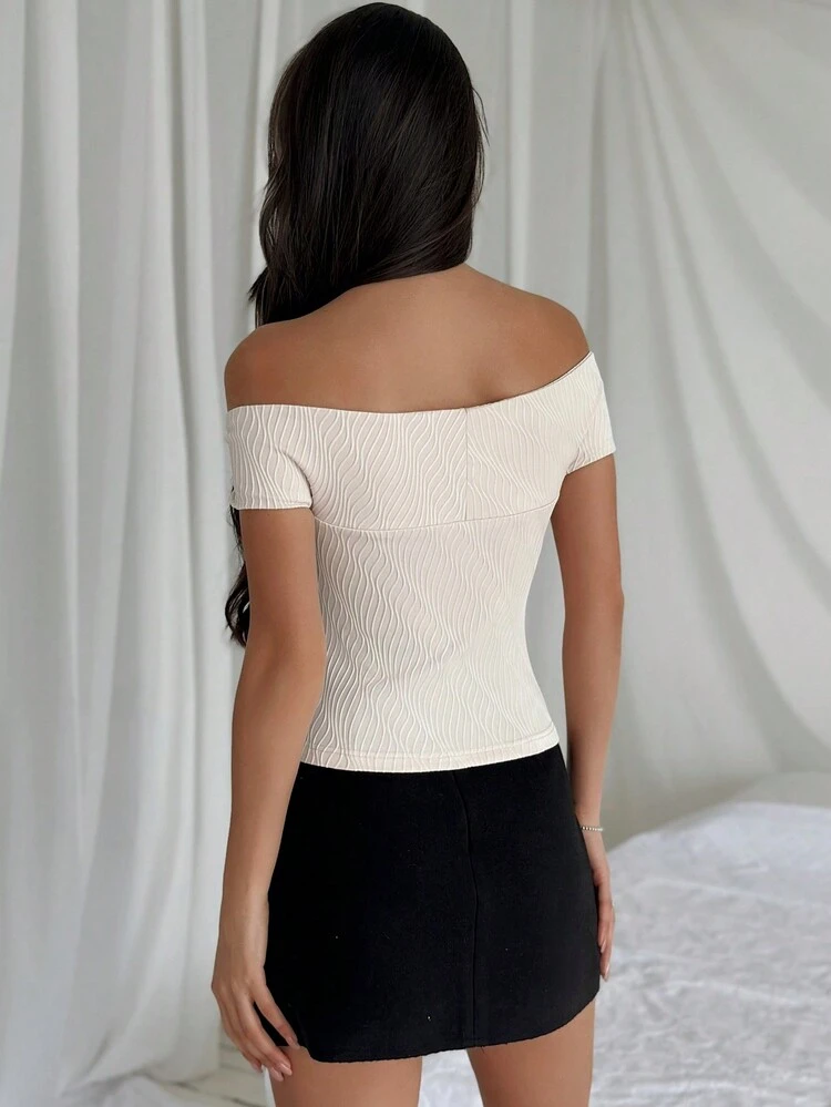 Women Off-Shoulder Knotted Bust Fitted T-Shirt, Suitable For Wedding Or Date