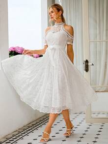 Vestido Formal Para Fiesta De Coctel De Encaje Para Mujer - Blanco - Ver 3