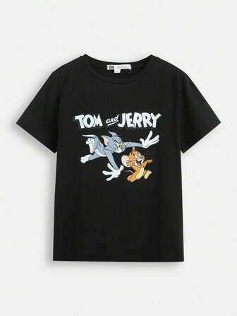TOM & JERRY X SHEIN Tween Boy T-shirt Mit Cartoon- Und Buchstabengrafik