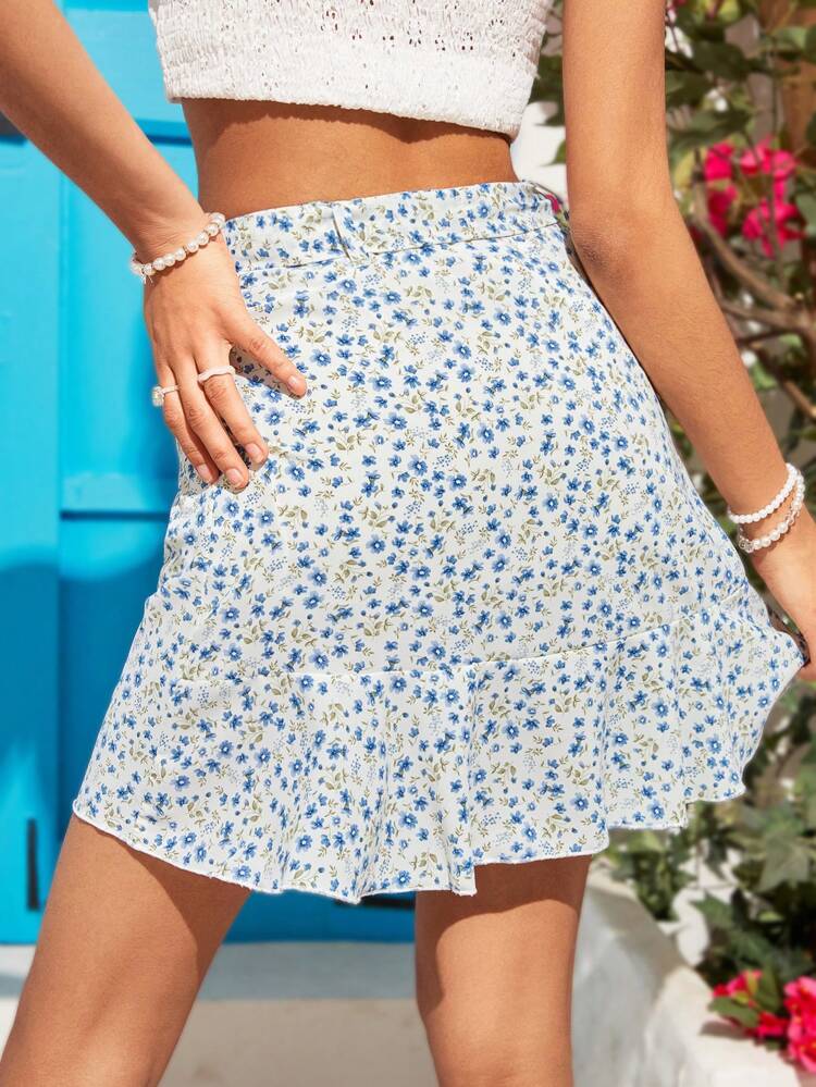 Women's Floral Print Bowknot Tie Waist A-Line Skirt