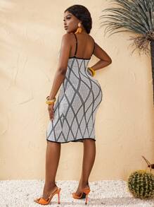 Zolique Của phụ nữ Quần bó Áo len dệt kim Váy dây Với Khối màu Kim cương Mẫu - trắng - Xem 2