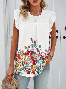 Breezaya Women's Floral Print Wrap Cap Sleeve Blouse - White - View 1