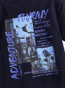 SHEIN Young Boys' Street Fashionable Casual City Scene & Slogan Printed Top