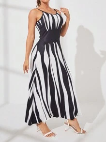 SHEIN LUNE Printed Maxi Cami Dress - Black and White - View 6