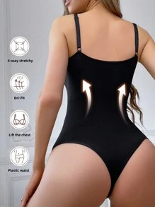 女士纯色圆领露背无袖连体衣 - 黑色 - 查看 2