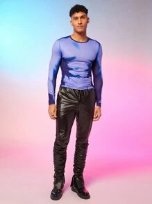 FeverCity 男士對比色身體印花修身t恤 - 藍色 - 查看 4