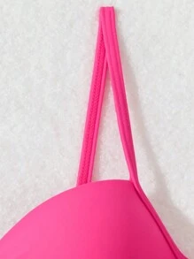 SHEIN Swim Màu thuần Cổ chữ V Áo bikini dây đeo cổ - Màu Hồng Tươi - Xem 5