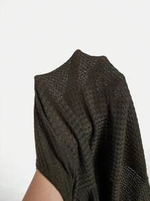 SHEIN LUNE Women's Classic Twist Design Elastic Waffle Texture Long Sleeve Dress, Suitable For Spring, Summer, Autumn And Winter - Black - View 6