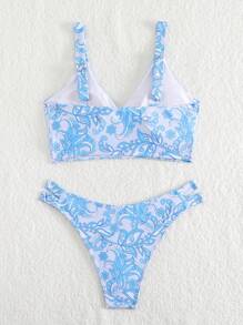 SHEIN Swim Women's Plant Pattern Printed Bikini Set Summer Beach