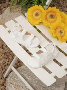 兒童白色鑲嵌快速穿脫式時尚空心涼鞋